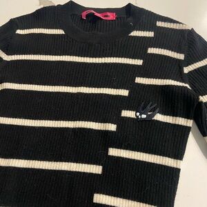 McQ by Alexander McQueen Black and White Striped Distort Midi Dress